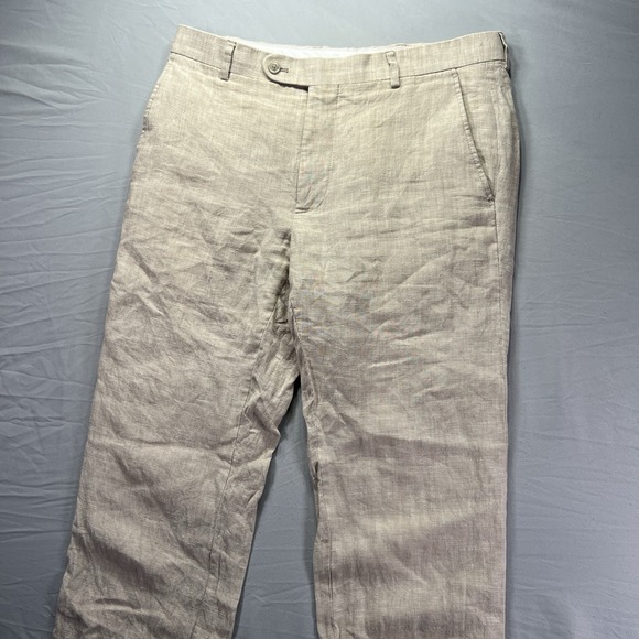 Joseph Abboud Pants Mens 32x30 Beige Linen Blend Flat Front Preppy Travel - Picture 1 of 11